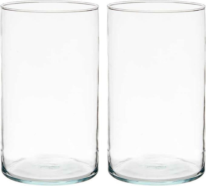 Giftdecor - Bloemenvazen 2x stuks - cilinder vorm - transparant glas - 17 x 30 cm