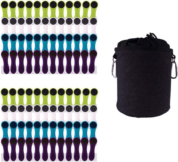 Set van 96 Zachte Waslijnklemmen met Soft Grip en Ophangzak