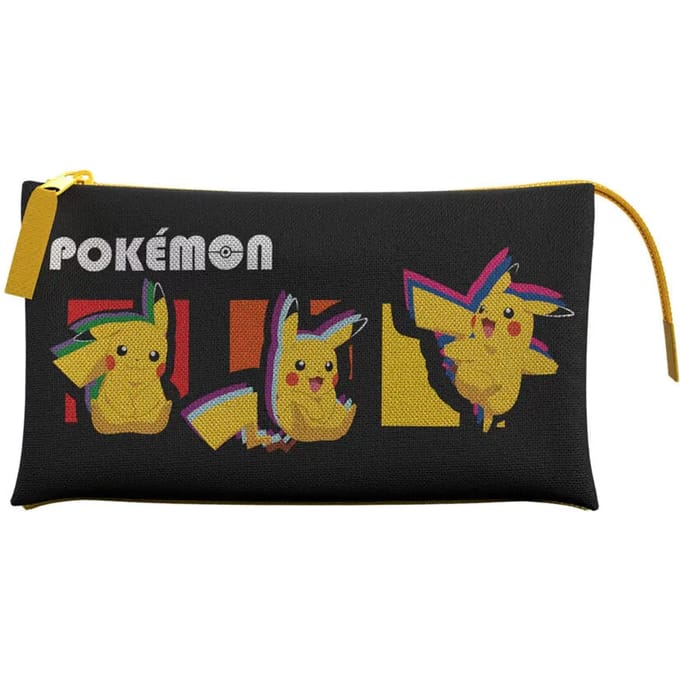 Pokemon - Etui - 3 vakken - Pikachu - Zwart
