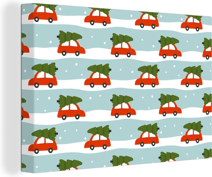 Canvas Schilderij Kerst - Kerstboom - Patroon - 90x60 cm - Wanddecoratie