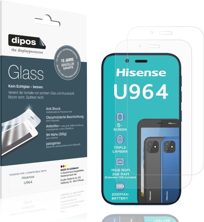 dipos – 2x Matte Pantserfolie geschikt voor Hisense U964 | 9H Screenprotector