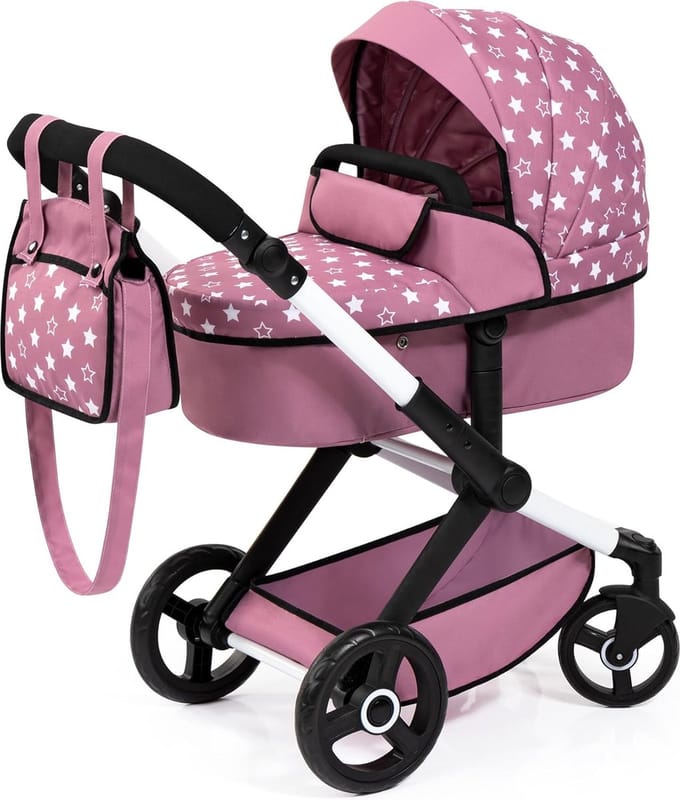 Bayer Design Combi Poppenwagen XEO - Roze met Witte Stippen - Meerdere functies