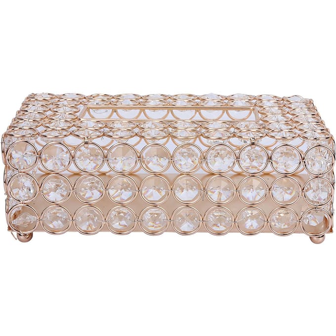 Boîte à mouchoirs rectangulaire en cristal artificiel Support de rangement pour papier mouchoir Décoration intérieure (Or) white