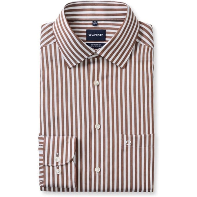 OLYMP Luxor Overhemd, Comfort Fit, New Kent, Nougat