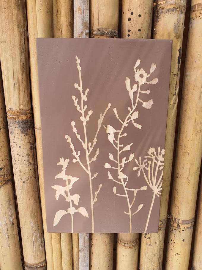 Mica Decorations Wand decoratie bloemen bruin L30 x B3,5 x H48cm