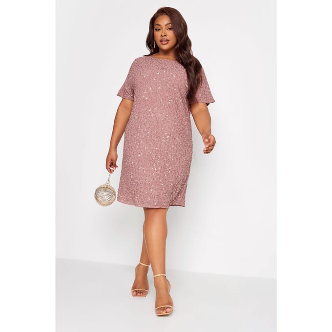 Luxe: Ultimate Embellishment Luxe Shiftjurk Met Versiering & Capemouwen In Lichtrozesize 48