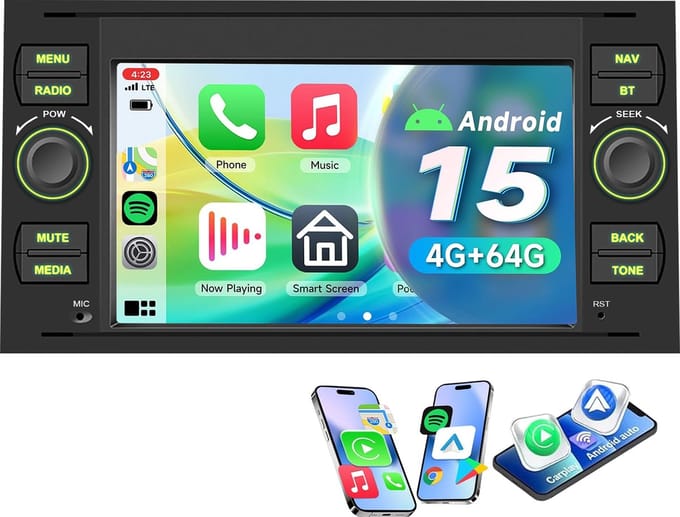 ESSGOO Autoradio voor Ford Transit MK7, Focus MK2, Fiesta MK5, C-Max, S- Max - Android 15 4+64GB- Apple Carplay & Android Auto - 7'' Touchscreen