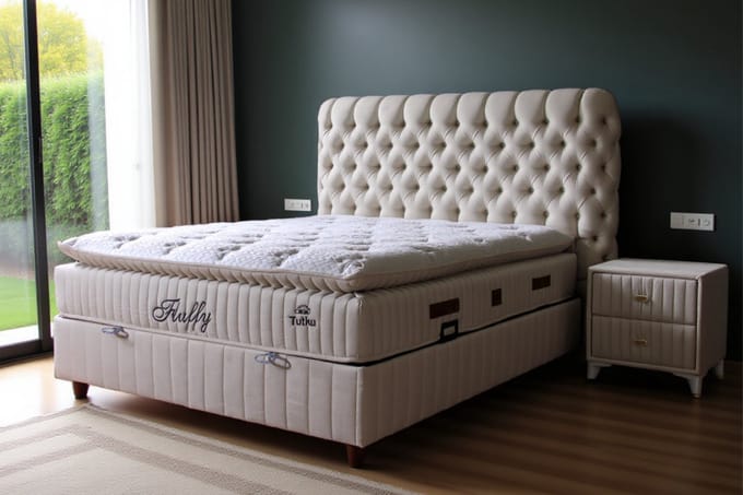 BSS Bedding Fluffy - Boxspring - Boxspring met Opbergruimte - Inclusief Dekbed - 140x200 - Beige