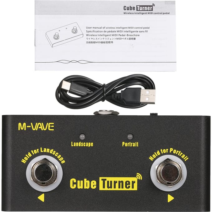 M-VAVE Cube Turner Draadloos paginadraaipedaal Oplaadbare muziekbladdraaier Ondersteunt Looper Type-C Interface zwart