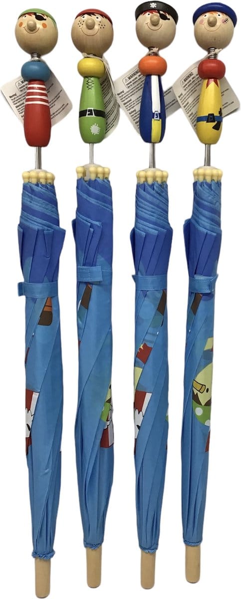 Piraat Kinderparaplu - Blauw - 4 verschillende hoofden