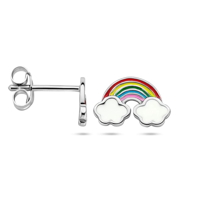 YO&NO - Oorknoppen regenboog - Kinderen - Gerhodineerd - Zilver 925
