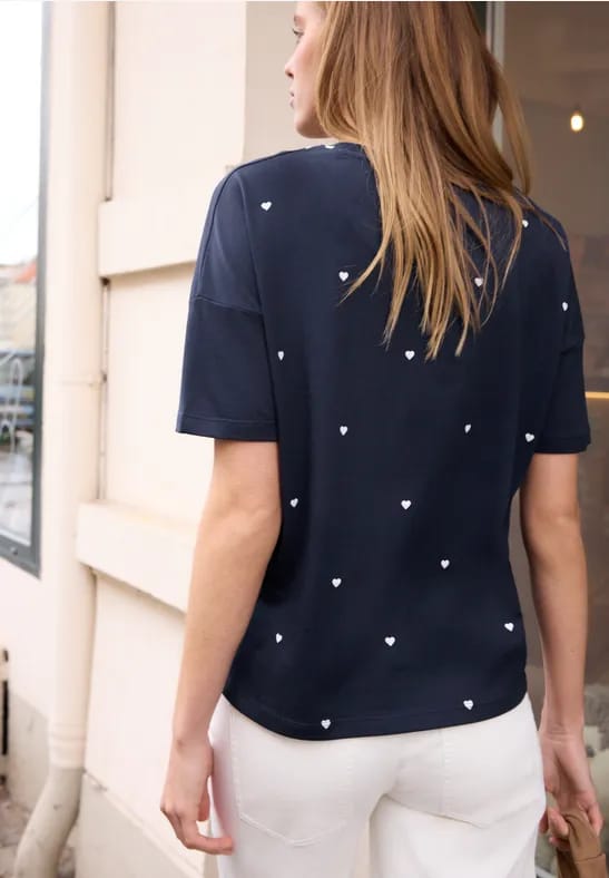 Shirt met ronde hals en hartjesprint