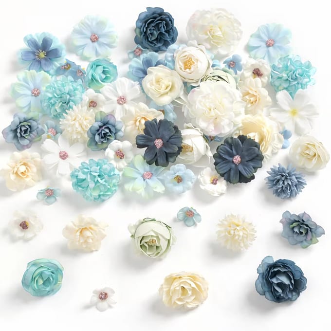Grote Kunstbloemen Mix 2-8 cm - 50 Stuks - Blauw & Wit - Kasey