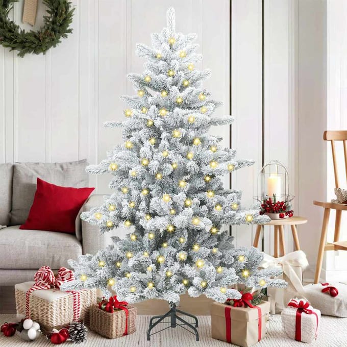 vidaXL - Kunstmatige - Hinged - Kerstboom - Wit - 150 - cm - PVC - en - Staal