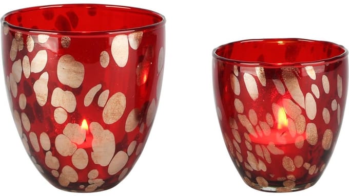 Dekoratief | Set 2 theelichthouders 'Cherry Chique', glas, 10x10x10cm | A258072