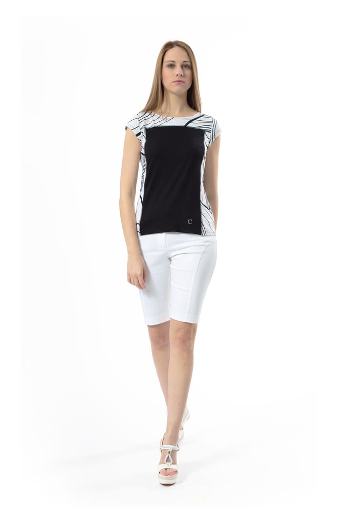 Tweekleurige top met capuchon en print