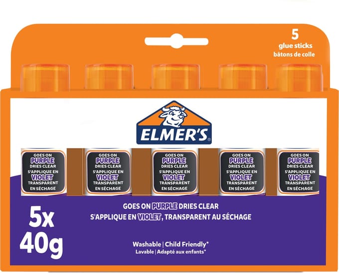 Elmer's Disappearing Purple Glue Sticks | Dries Clear | 40g | 5 Count
