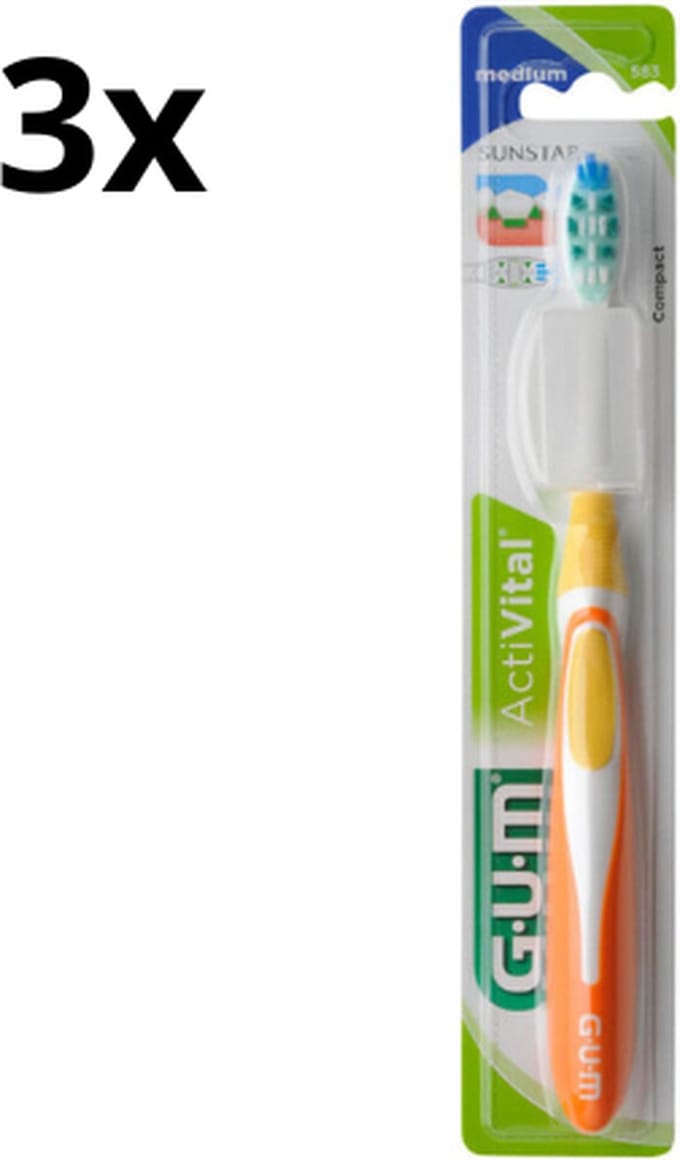 3x GUM ActiVital Tandenborstel Medium - Voordeelverpakking