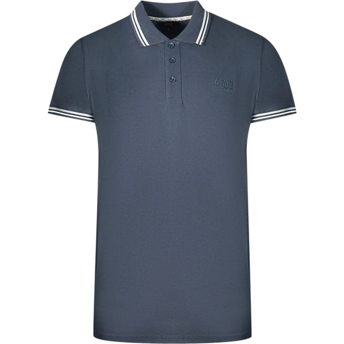 Cavalli Class Dubbel Getippte Kraag Marineblauwe Polo Shirt