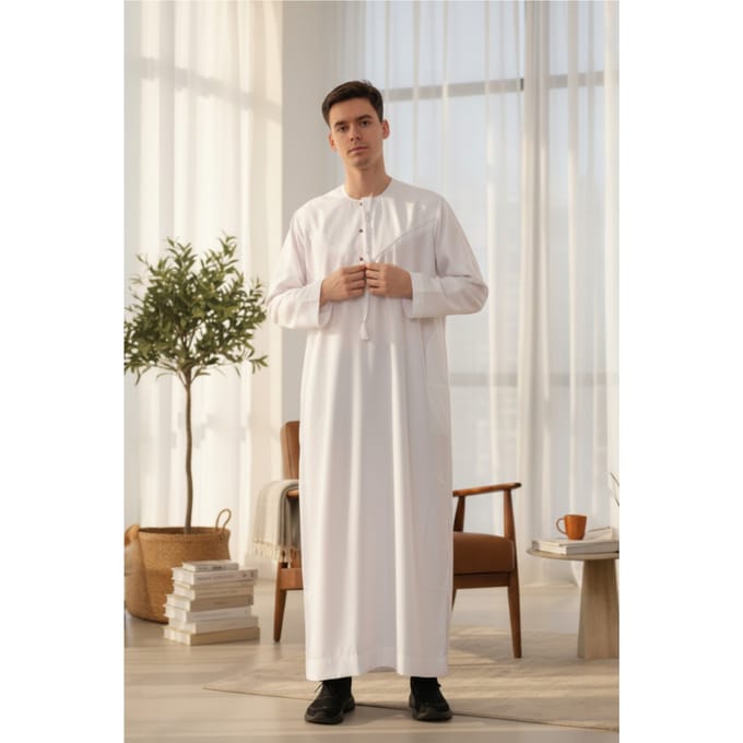 Heren witte Eid Marokkaanse Jubba gewaad Djellaba Ramadan Eid Thobe LFS-HM11