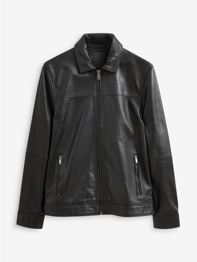 Next - Heren - Signature leren jack met kraag - Zwart