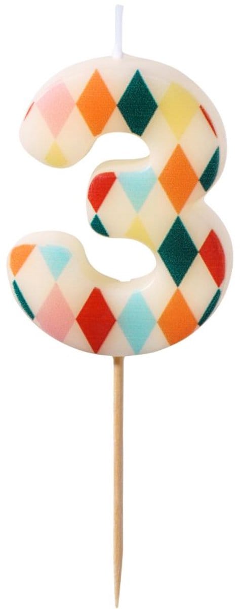 PartyDeco Cijferkaars 3 Ruitmotief 5,5cm