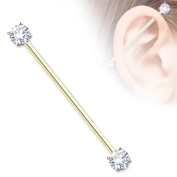Industrial piercing gemmed balletje wit - goud - LMPiercings