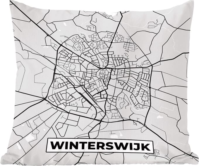 Sierkussens - Kussentjes Woonkamer - 60x60 cm - Stadskaart - Winterswijk - Grijs - Wit
