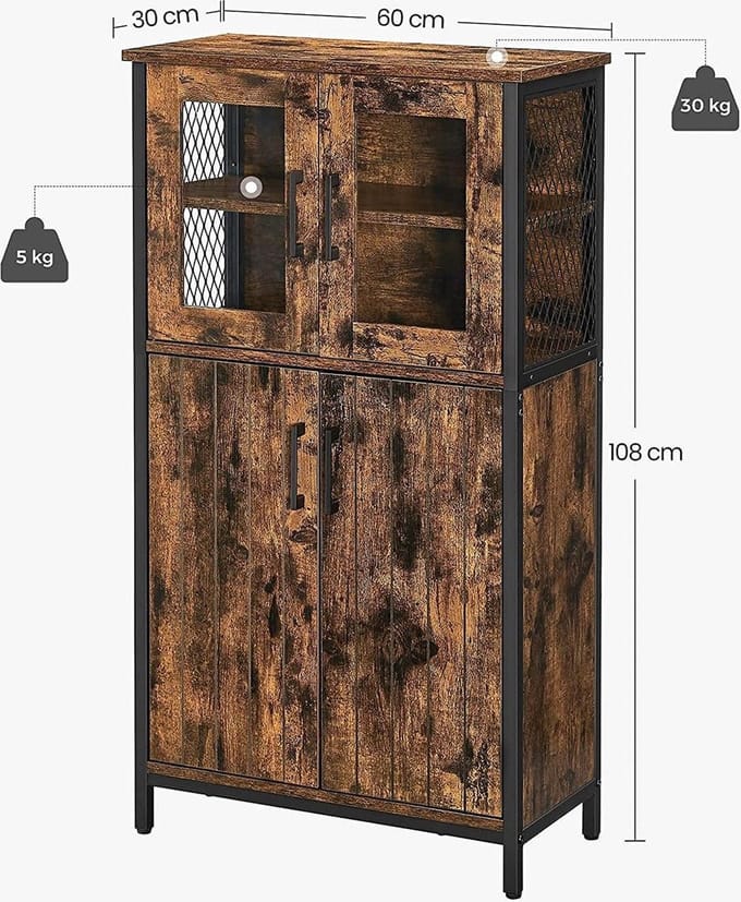 Hoppa! - Badkamermeubel - Opbergkast, Verstelbare Plank - Vintage Bruin-Zwart