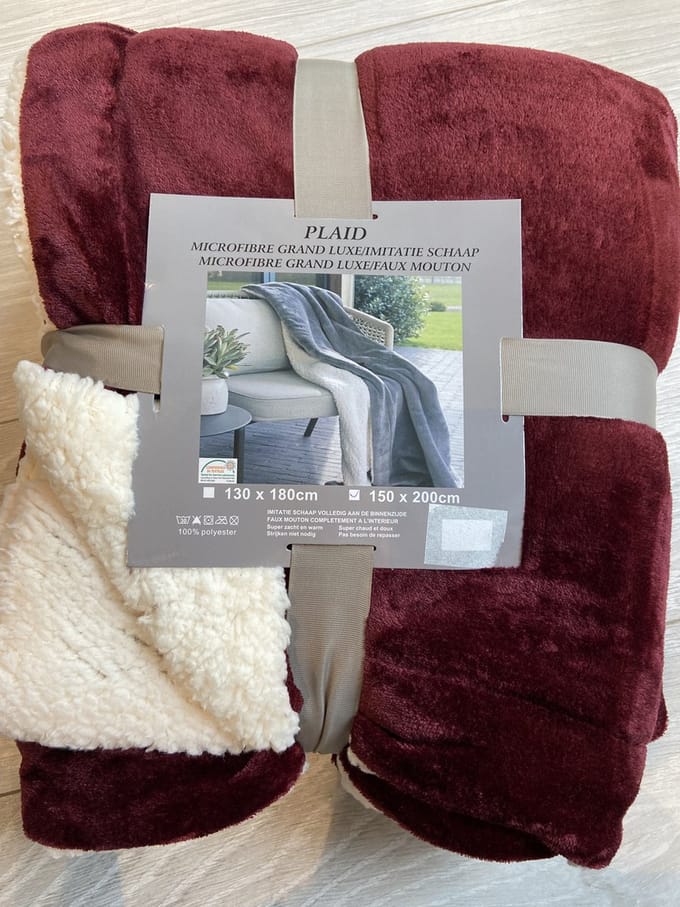 Plaid Microfiber Grand LUXE Imitatie schaap 150x200 bordeaux fleece deken
