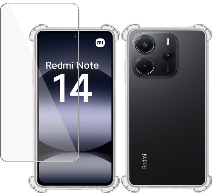 TechNow Hoesje + Screenprotector geschikt voor Xiaomi Redmi Note 14 – Tempered Glass - Extreme Shock Case Transparant
