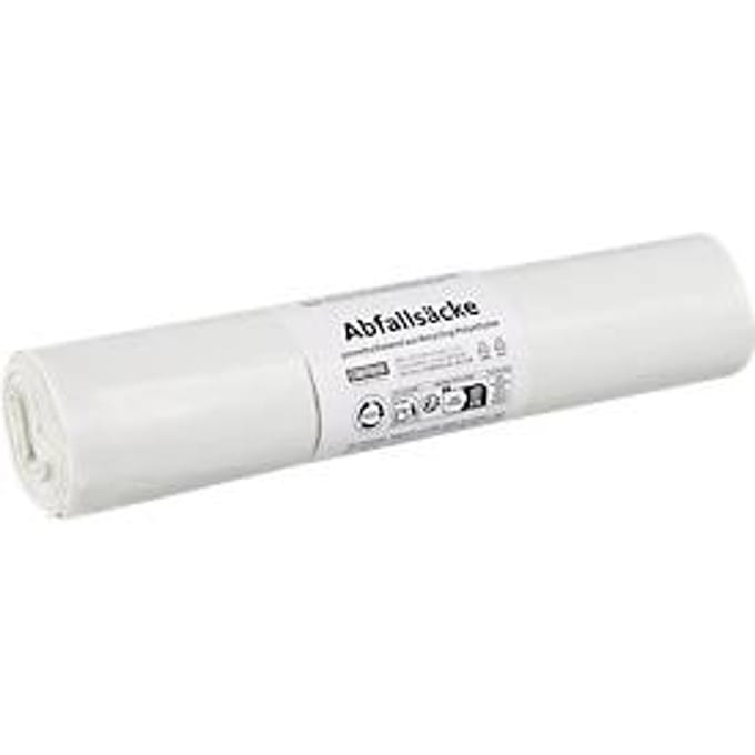 Deiss vuilniszakken, 35 l, dikte 25 µ, LDPE, wit, 20 stuks