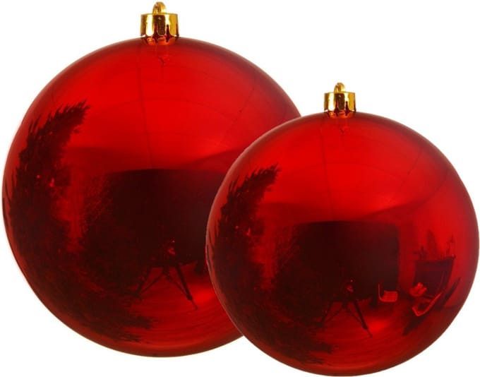 Decoris grote kerstballen - 2x stuks - rood - Dia 14 en 20 cm - kunststof - kerstversieringen