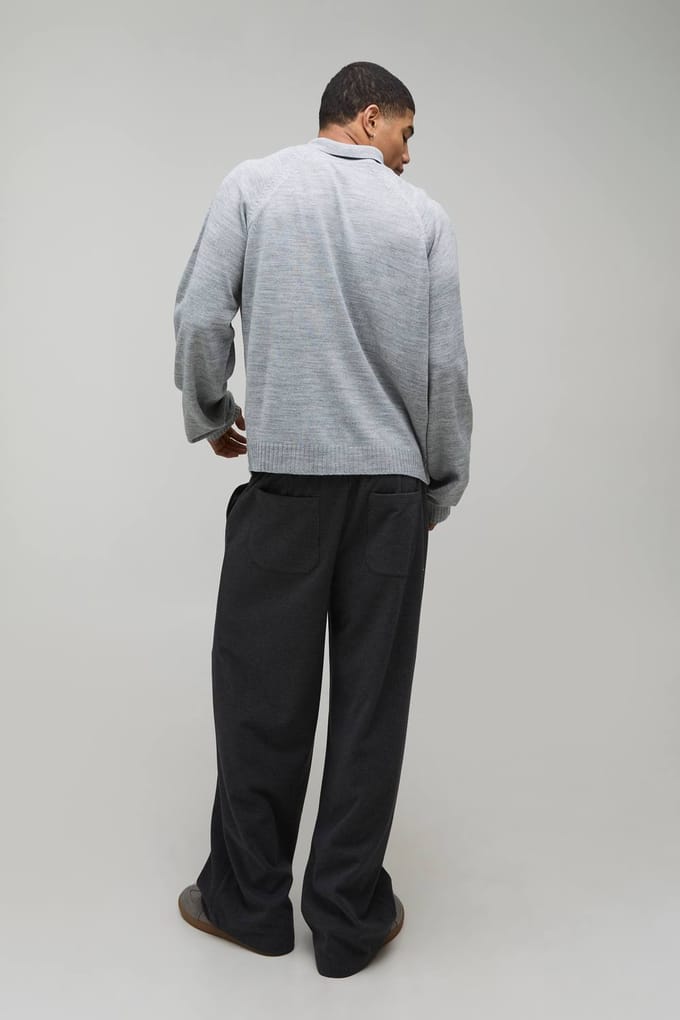 Regular 1/4 Zip Knitted Polo T-Shirt | Light Grey | Size Small