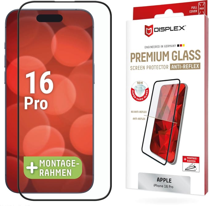 Displex Screenprotector Real Glass Full Cover geschikt voor Apple iPhone 16 Pro