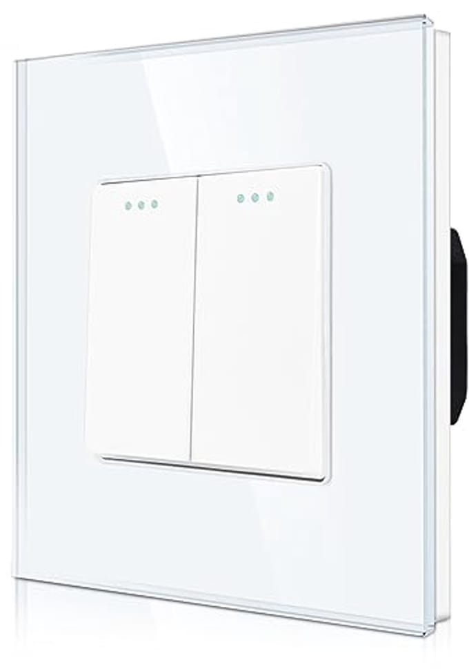 Moderne Lichtschakelaar met Dubbele Bediening, 2-voudig, Glas, Wit