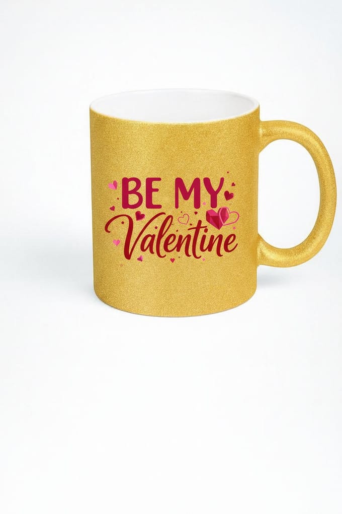 Gouden Glitter Valentijn Mok 'Be My Valentine' - Romantisch Cadeau Beker