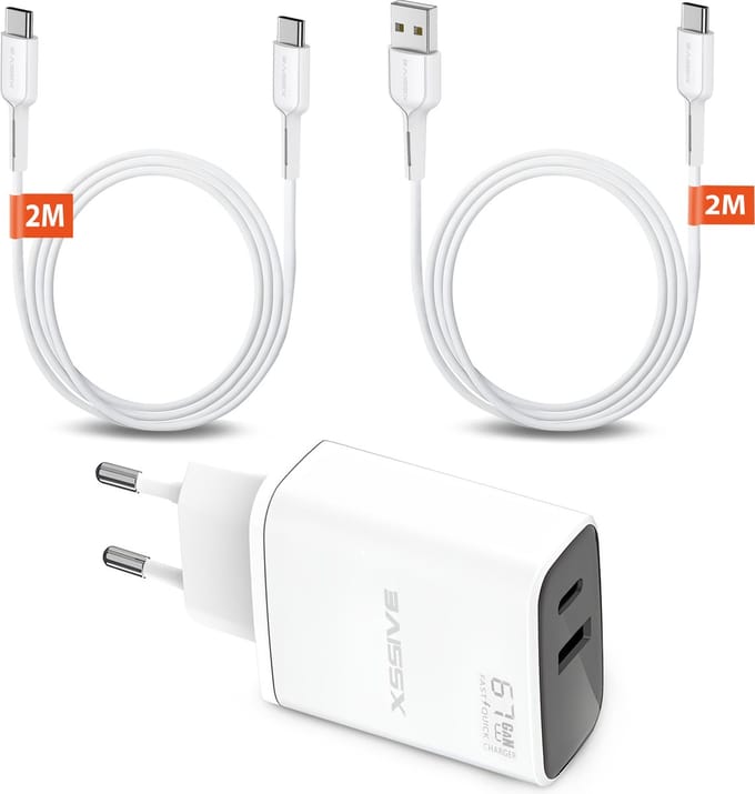 USB & USB C Adapter met USB-C Kabels 2 Meter - Geschikt voor Samsung, MacBook, iPhone 16 15 en iPad Air Pro
