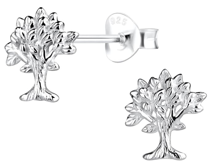 Joy|S - Zilveren boom oorbellen - 7 x 8 mm - oorknoppen