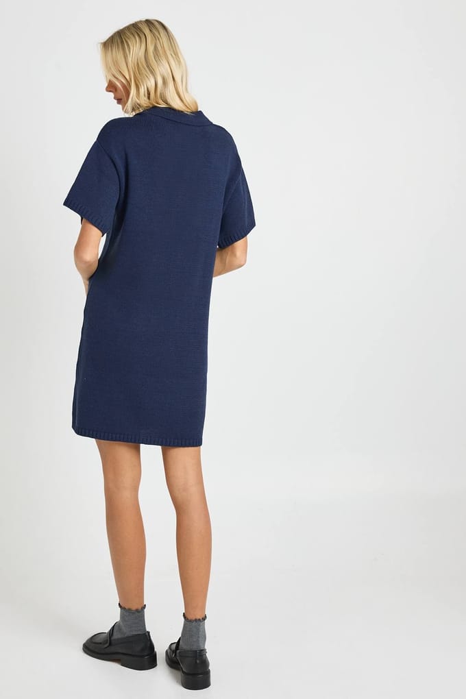 boohoo Dames Oversized gebreide jurk met kraag en knoopjes | Navy | Maat: Small