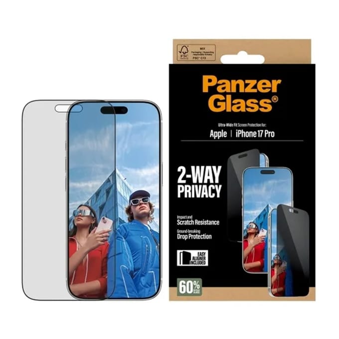 PanzerGlass Screenprotector geschikt voor Apple iPhone 17 Pro Glazen | PanzerGlass Ultra-Wide Fit Privacy Screenprotector Privacy - Case Friendly - Zwart