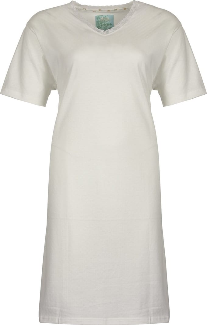 Tenderness Dames Nachthemd - 100% Katoen - V Hals - Wit - Maat S