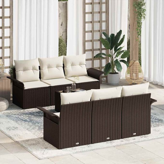 vidaXL - Tuinbank - Set - 7 - st - Bruin - en - Crème - poly - rattan