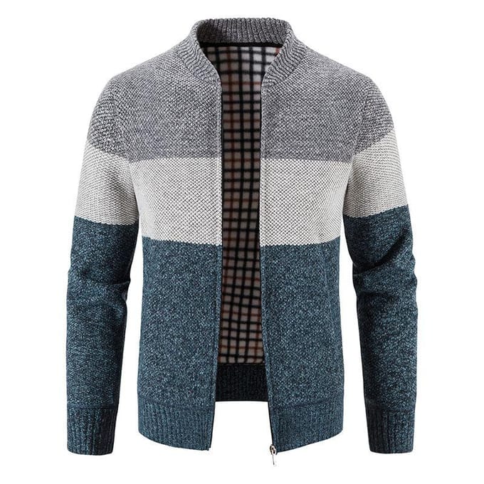 Winter Casual Trui met Dik Fluweel Baseballkraag Heren Losse Kleurblok Gebreide Trui Warme Jas 3XL gray
