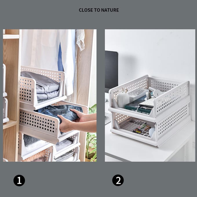 Stapelbare Opbergmand Plastic Groot Open Lade Kledingkast Kledingcontainer voor Slaapkamer Woonkamer white