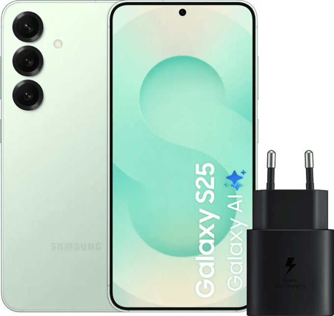 Samsung Galaxy S25 128GB Mint 5G + Samsung Oplader 25 Watt Zwart
