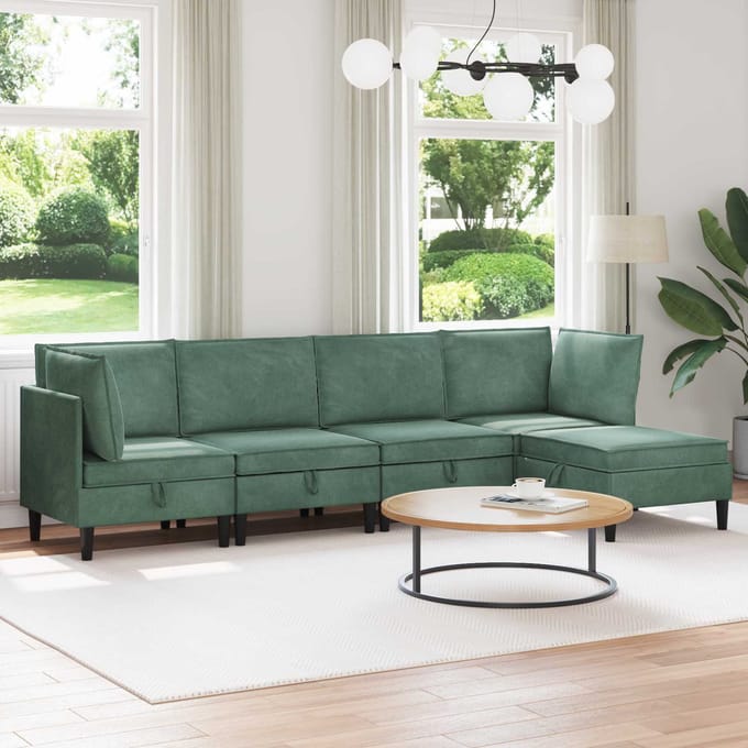 vidaXL - Woonkamer - Meubelset - 5 - st - Zeegroen - Fluweel