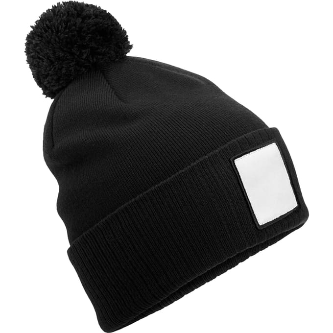 Beechfield Pom Pom Appliqué Patch muts (Zwart/Wit)