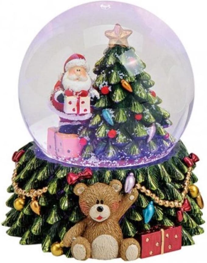 Sneeuwbol kerstboom en kerstman met verlichting 9cm