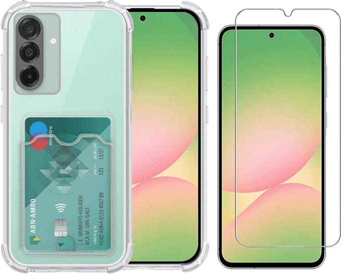 Transparant hoesje met Pasjeshouder geschikt voor Samsung Galaxy A26 - Shock Proof Case Met gehard glas Screenprotector